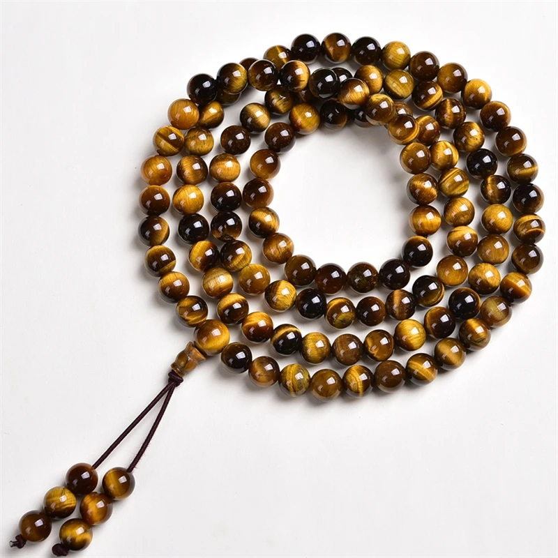 

8MM Natural Yellow Tiger Eye Stone 108 Beads Bracelet Handmade Fortune Energy Bangle Mineral Woman Amulet Jewelry Gift 1PCS