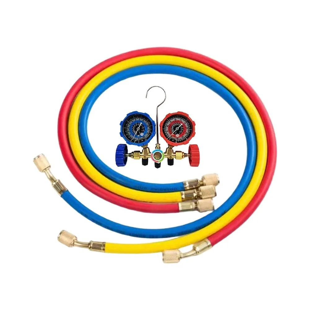 Manifold Gauge Set 3 Way with Integrated Moisture Indicator for Real Time Monitoring of For R410A R22 R404A Coolants