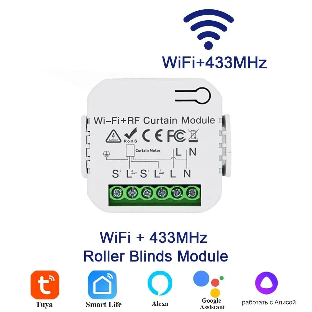 Tuya WiFi Smart Gordijnschakelaar Rolgordijnen Sluitermodule 433 MHz RF Afstandsbediening Werkt met Alexa Google Home Assistant