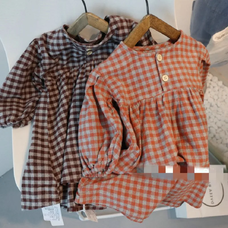 Children Clothing Girls Plaid Lady Long Sleeved Dress Princess 2023 Spring and Summer New Fashionable Casual Simple Dress