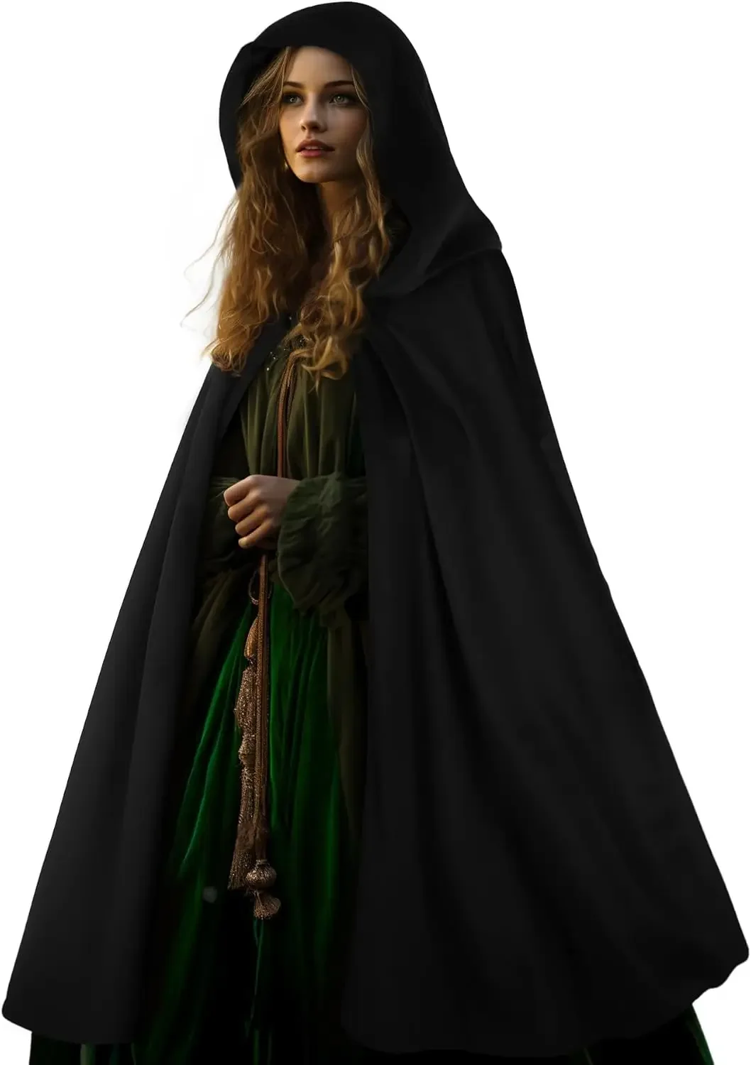 

Renaissance Hooded Cloak Halloween Medieval Costume Cosplay Short Cape for Men and Women