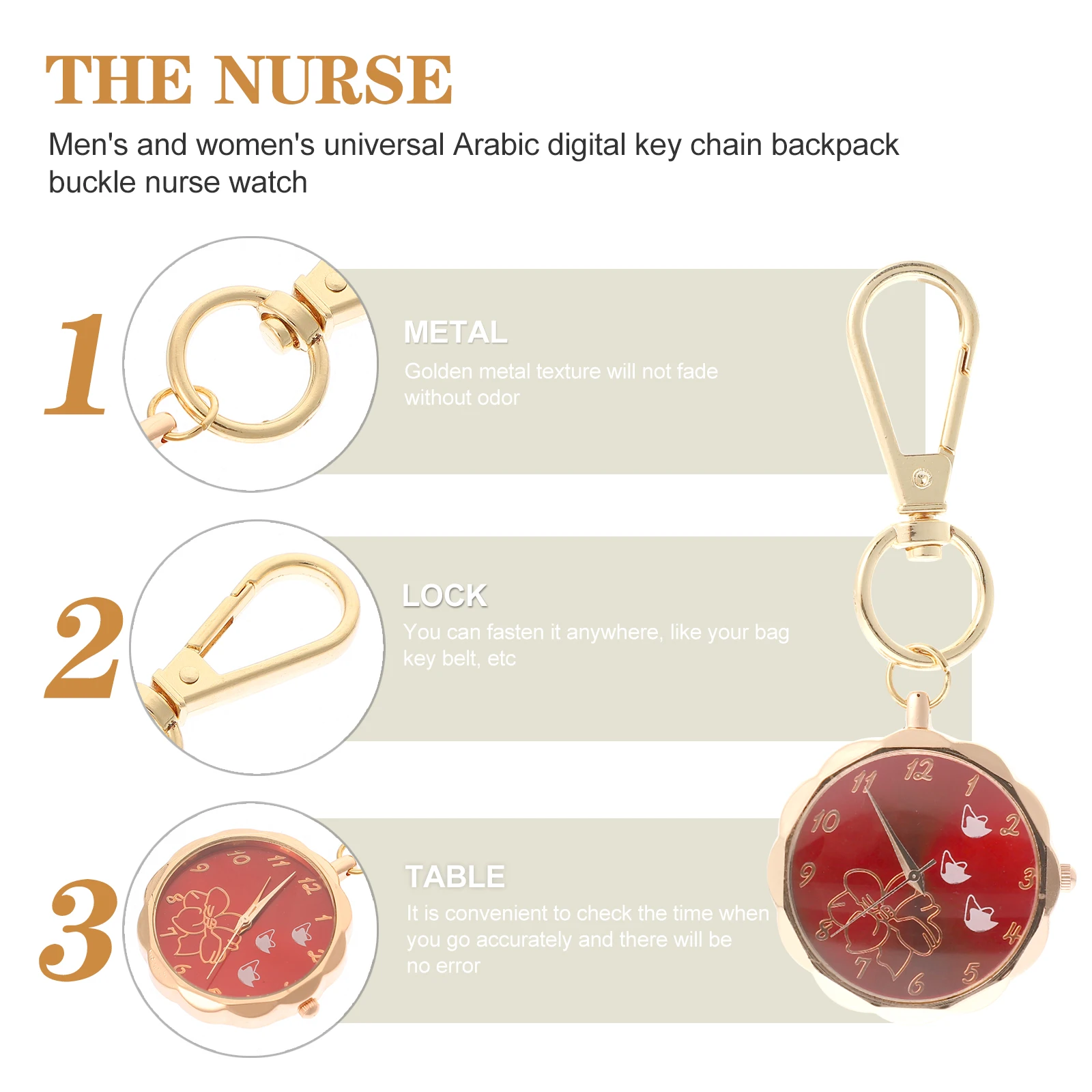 Digital Keychain Clip On Watch Nurse Pocket Decorative Backpack Glass Alloy Precise Time Long Use Durable Shape