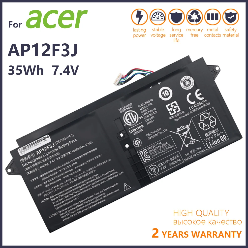 

Genuine AP12F3J New Laptop Battery For Acer Aspire 13.3" Ultrabook S7 S7-391 2ICP3/65/114-2 AP12F3J 7.4V 4680mAh/35WH