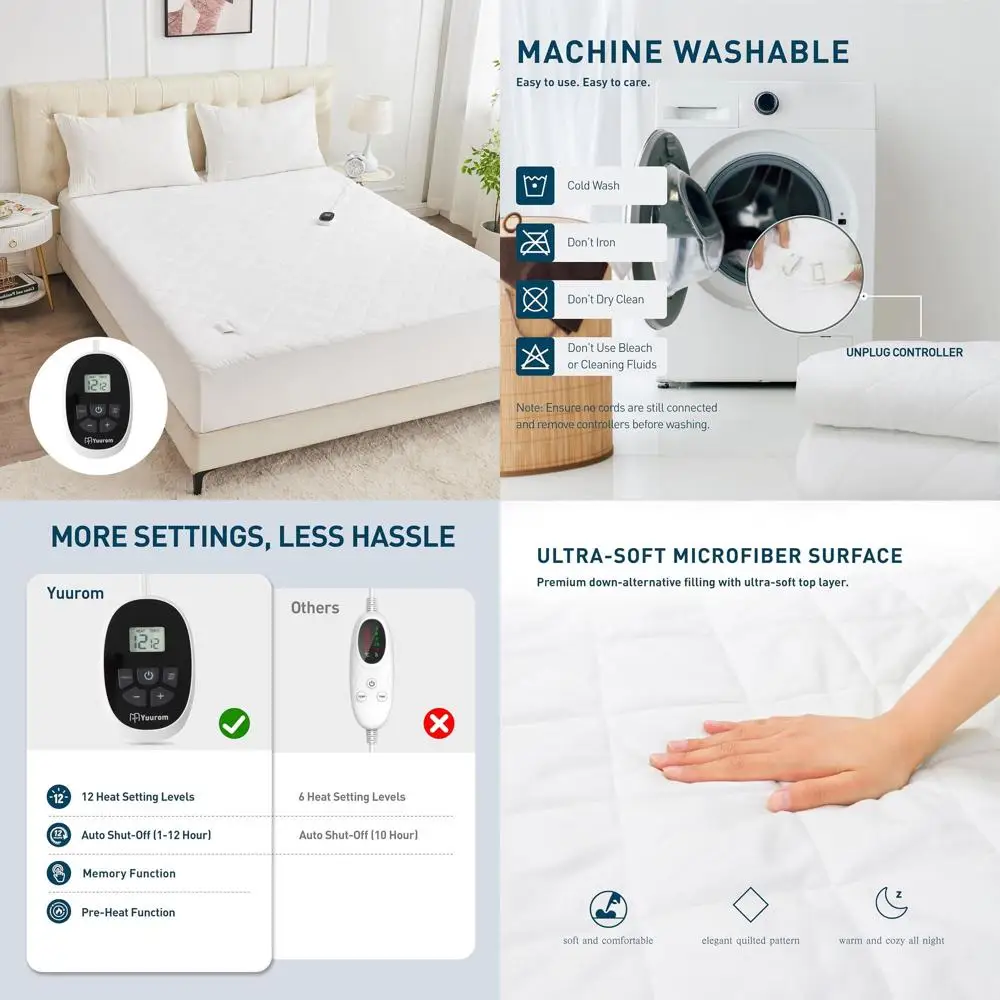 

Twin XL 39x80 Electric Mattress Pad with 12 Heat Levels, Preheat & Auto-Off, Fits Deep Pockets