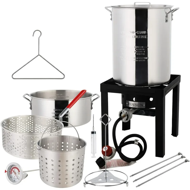 

30QT Turkey Fryer & 10QT Fish Fryer with 55000BTU Propane Burner, Outdoor Deep Fryer & Seafood Crawfish Boiler Steamer