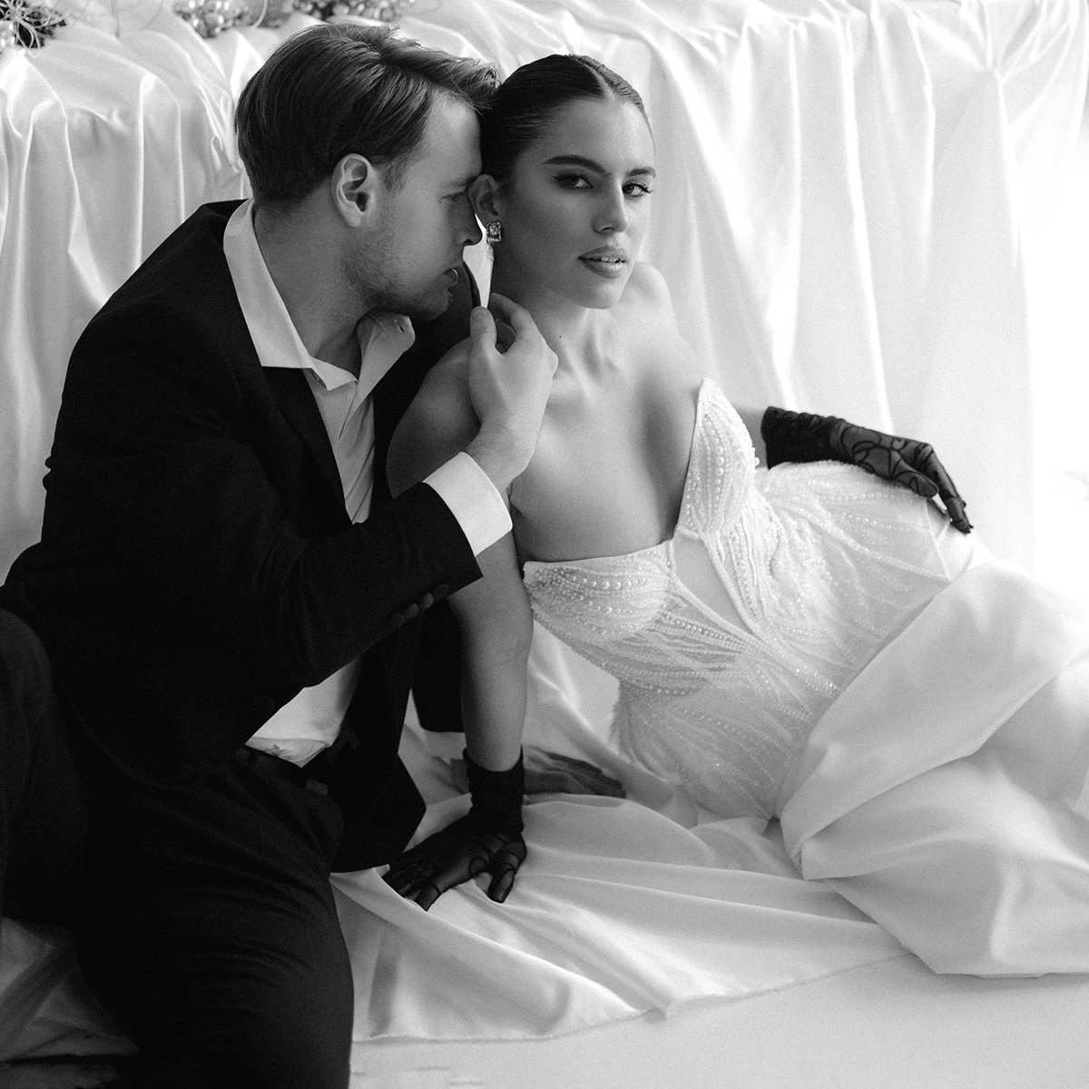 التألق الديكور مشد حورية البحر ثوب الزفاف قطعتين الساتان مضيئة الخصر حمالة الوهم الترتر مثير فستان الزفاف مخصص