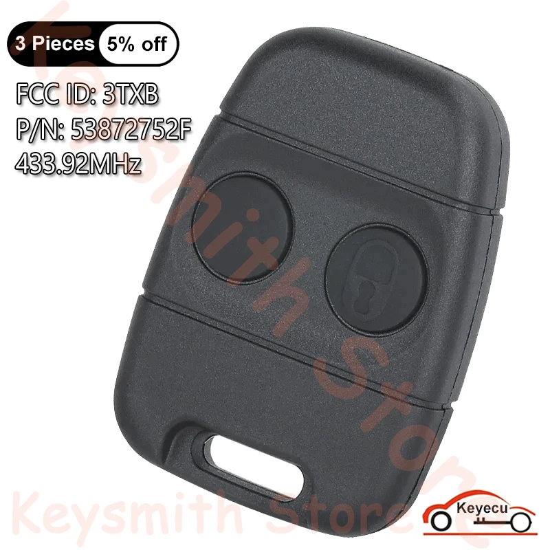 

KEYECU 2 Buttons 433.92MHz for Land Rover Discovery Freelander 2002 2003 2004 2005 Auto Remote Control Key Fob 3TXB 53872752F