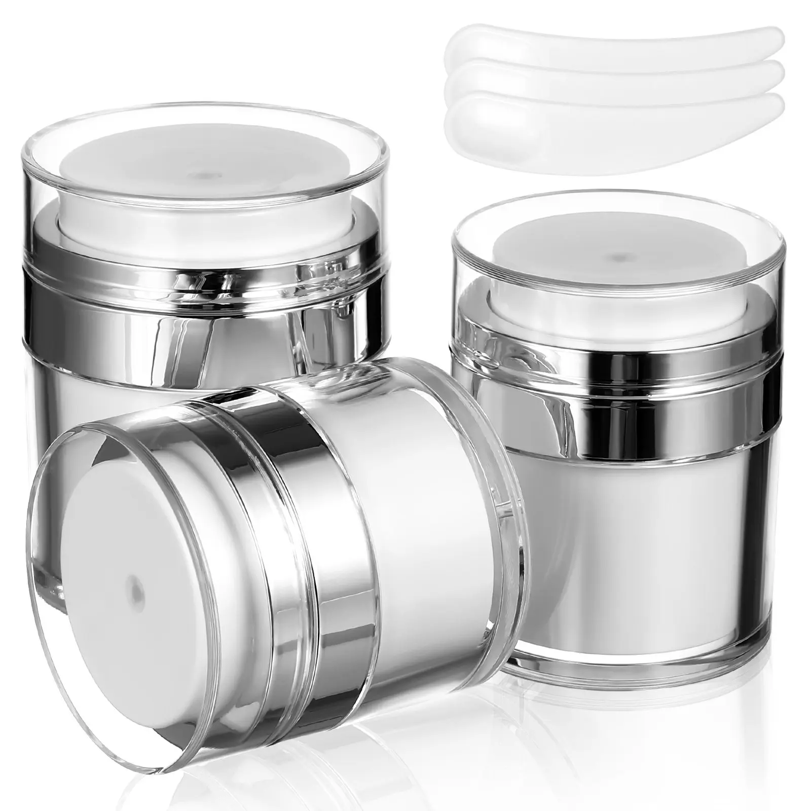 

3 Sets Airless Pump Dispenser Bottles Amber Jar Face Lotion Empty for Cream Clear Foundation