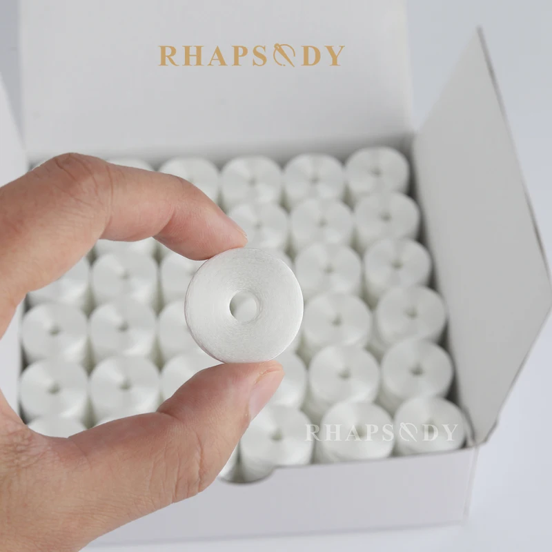 Rhapsody 144Pcs/Box Size M Prewound Bobbins Polyester Sideless 75D2 235Mts Without Core Brother Singer Pfaff Embroidery Machine