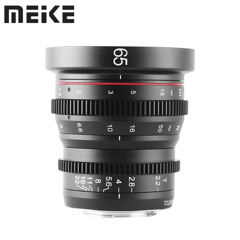 Meike-Objectif Cine à mise au point manuelle à grande ouverture, Olympus, Panasonic, Lumix figuré, 3 appareils photo à monture, BMPCC, 4K, Zcam, E2, T2.2, 65mm, 4K