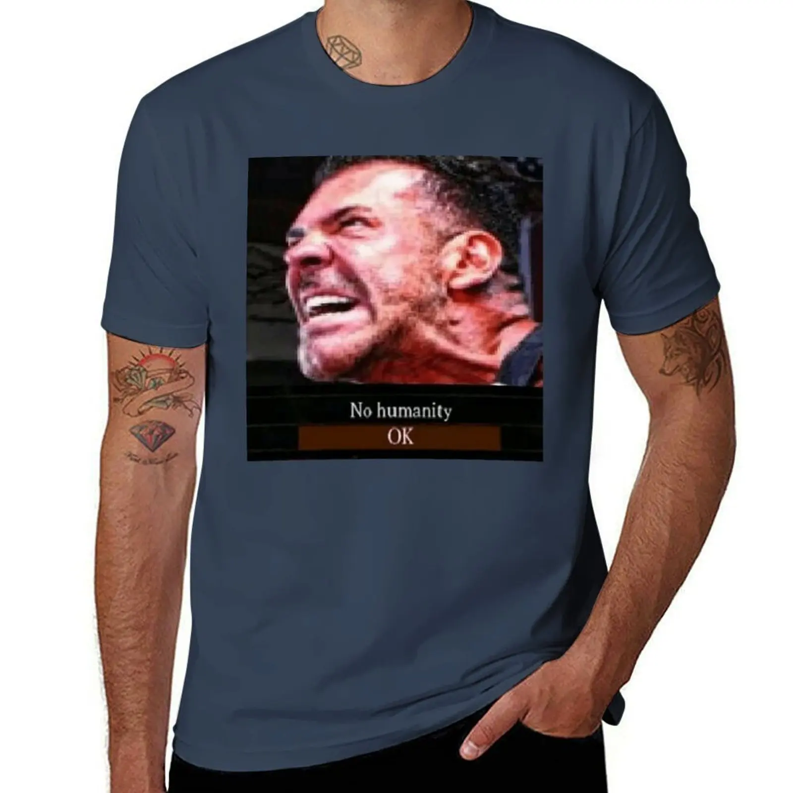 

Rich Piana No Humanity T-Shirt Vintage Print Crew Neck Tee