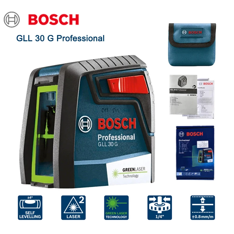 Bosch GLL30G Green Light Laser Level Two Lines Automatic Horizontal Vertical Cross-Line Lasers Level Self-leveling Construction