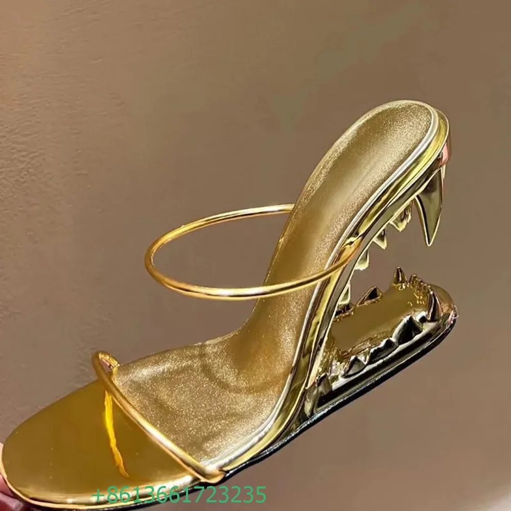 2024 Fashion Strange Style Sandals Tiger Mouth Heel 10cm Slip On Sandales Gold/silver/black Open Toe Women High Heel Slippers