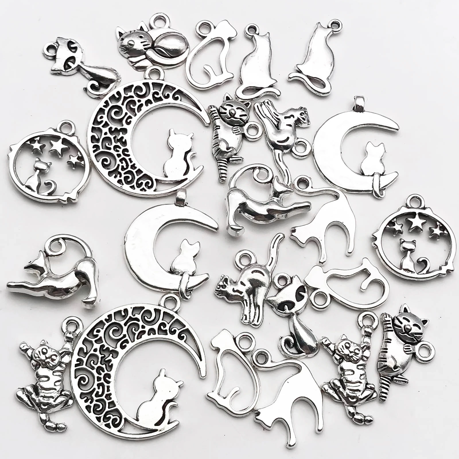 24Pcs Antique Silvery Alloy Pendant Animal Cat Charms Use For Jewelry Making Findings Crafting Accessory For DIY Necklace Bracel