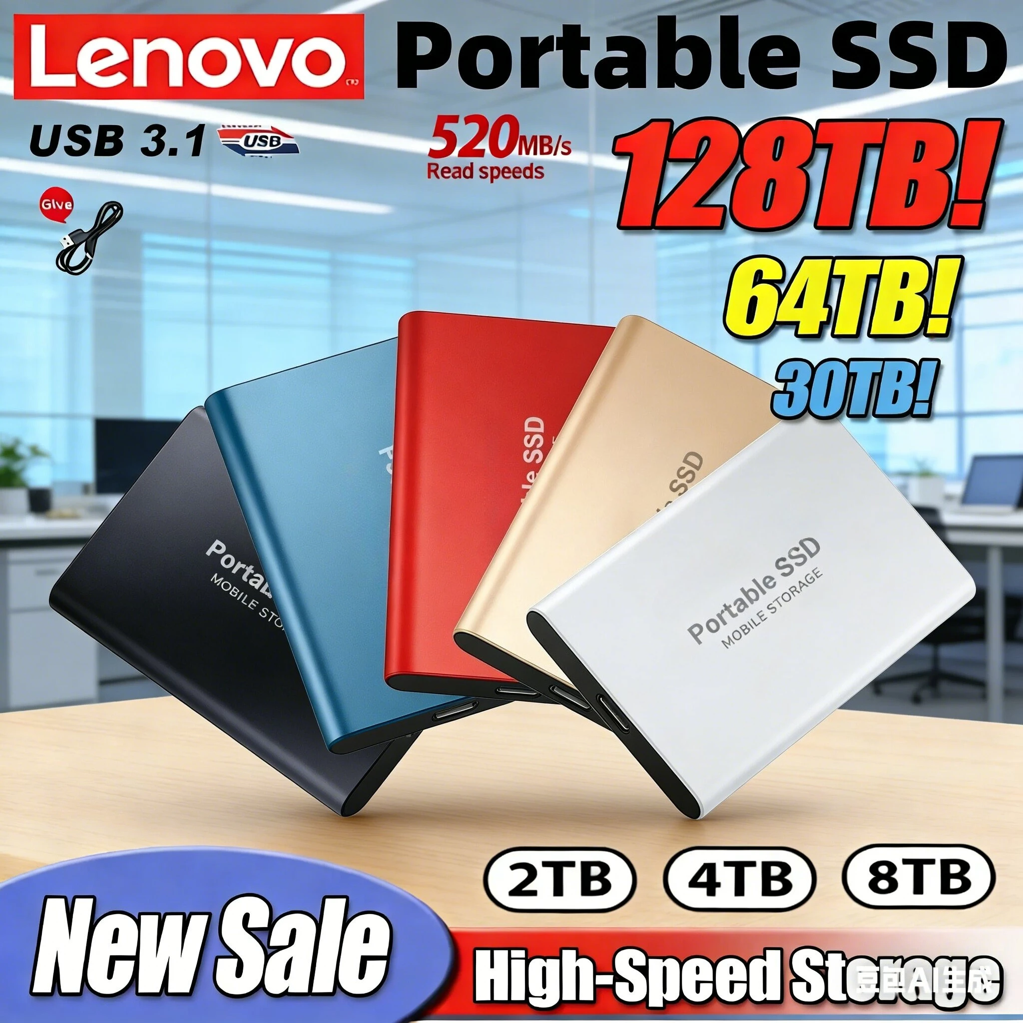 

Новый высокоскоростной внешний жесткий диск Lenovo 2026 года, 500 ГБ, 2 ТБ, 4 ТБ, 8 ТБ, USB 3.1 SSD, 2,5 дюйма, портативный SSD, 16 ТБ, для ноутбуков и PS4