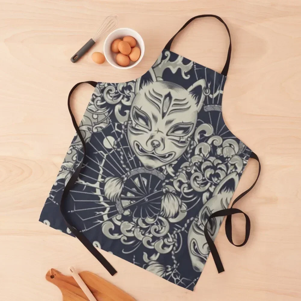 

Red Cloud Japanese Kitsune Anime Apron Chef Accessories Woman Kitchen For Men kitchen woman Apron