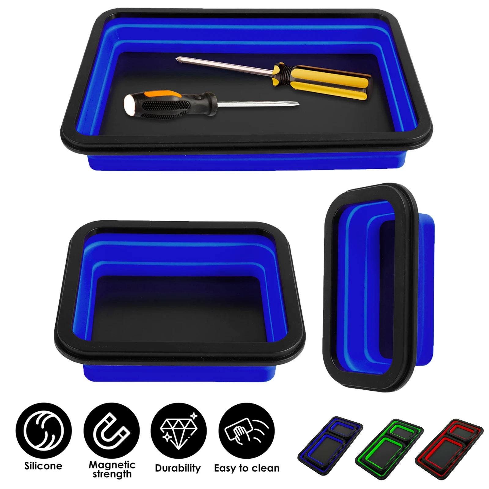 3 Pcs Collapsible Magnetic Screw Tray Silicone Tool Parts Storage Organizer Box Woodworking Plumber Tool Parts Organizer Tray