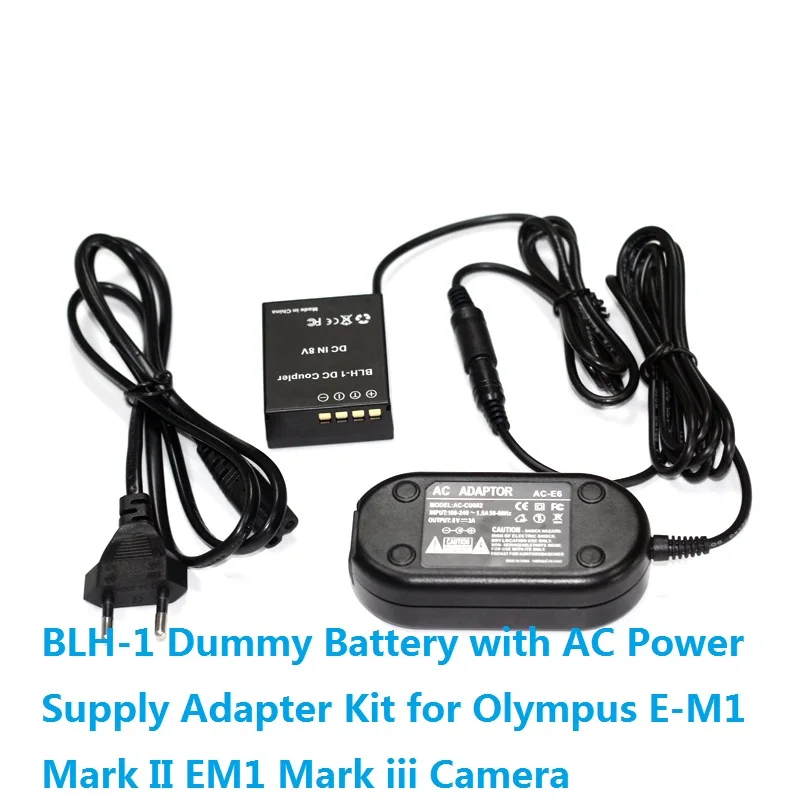 

BLH-1 BLH1 Dummy Battery with AC E6 AC-E6 Power Supply Adapter Kit for Olympus E-M1 Mark II EM1 Mark iii Camera