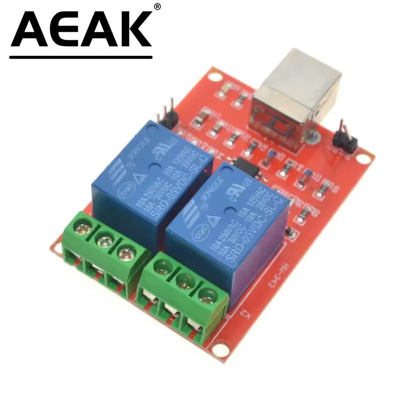 מודול ממסר USB עם 2 ערוצים, בקרת מחשב ניתנת לתכנות לבית חכם DC 5V AEAK