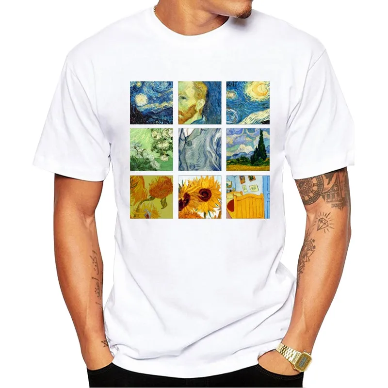 2024  New Cool Men's Fashion Van Gogh Art Design T-Shirt Short Sleeve O-neck Tops Hipster Tee