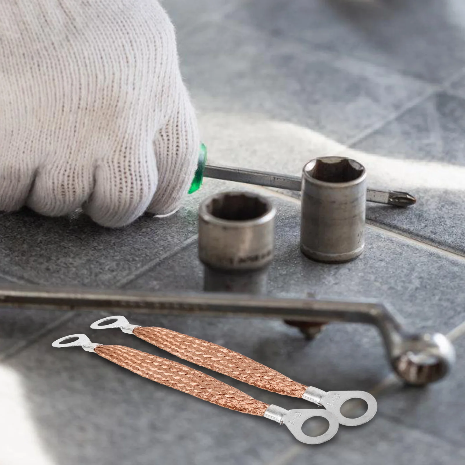 

4pcs Copper Grounding Belt Straps Flat Braided Car Static Strip L150mm Hole10 Conductive Flexible Automotive Ground Strap Engine