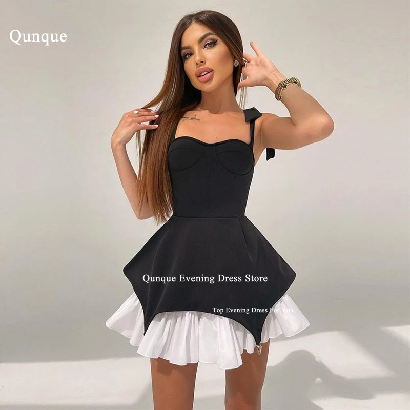 Qunque Short Satin Homecoming Dresses for Teens Customized Straps Prom Dress With Bow A Line Robes De Soirée Evening Party Gowns