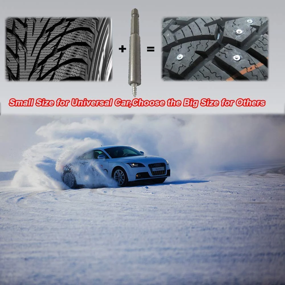 100Pcs Snow Tire Studs with Installation Tool Anti-Slip Snow Spikes Tungsten Steel Wheel Tire Snow Studs for Scooter Motorbike