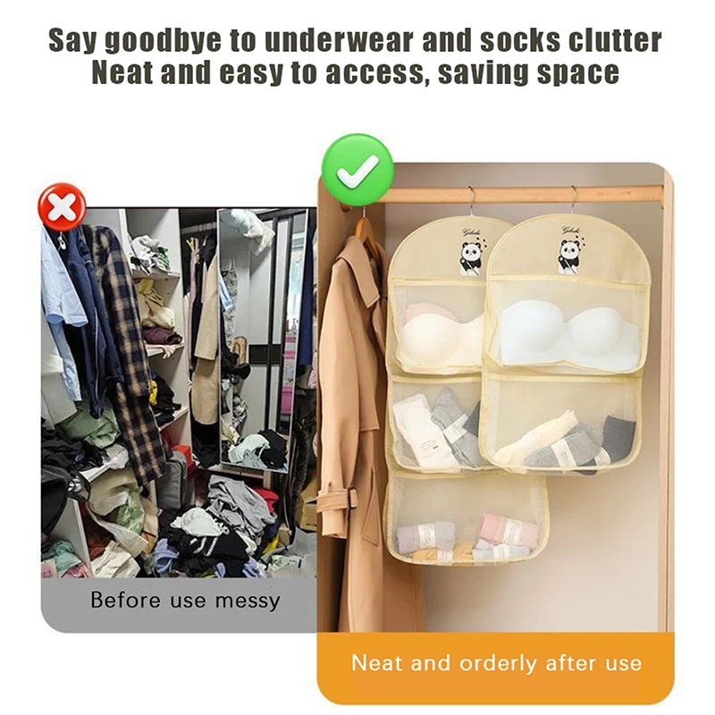 New New 2/3Layer Large Capacity Storage Mesh Bag Underwear Socks Storage Bag Breathable Wardrobe Organizer With Clothes Hanger