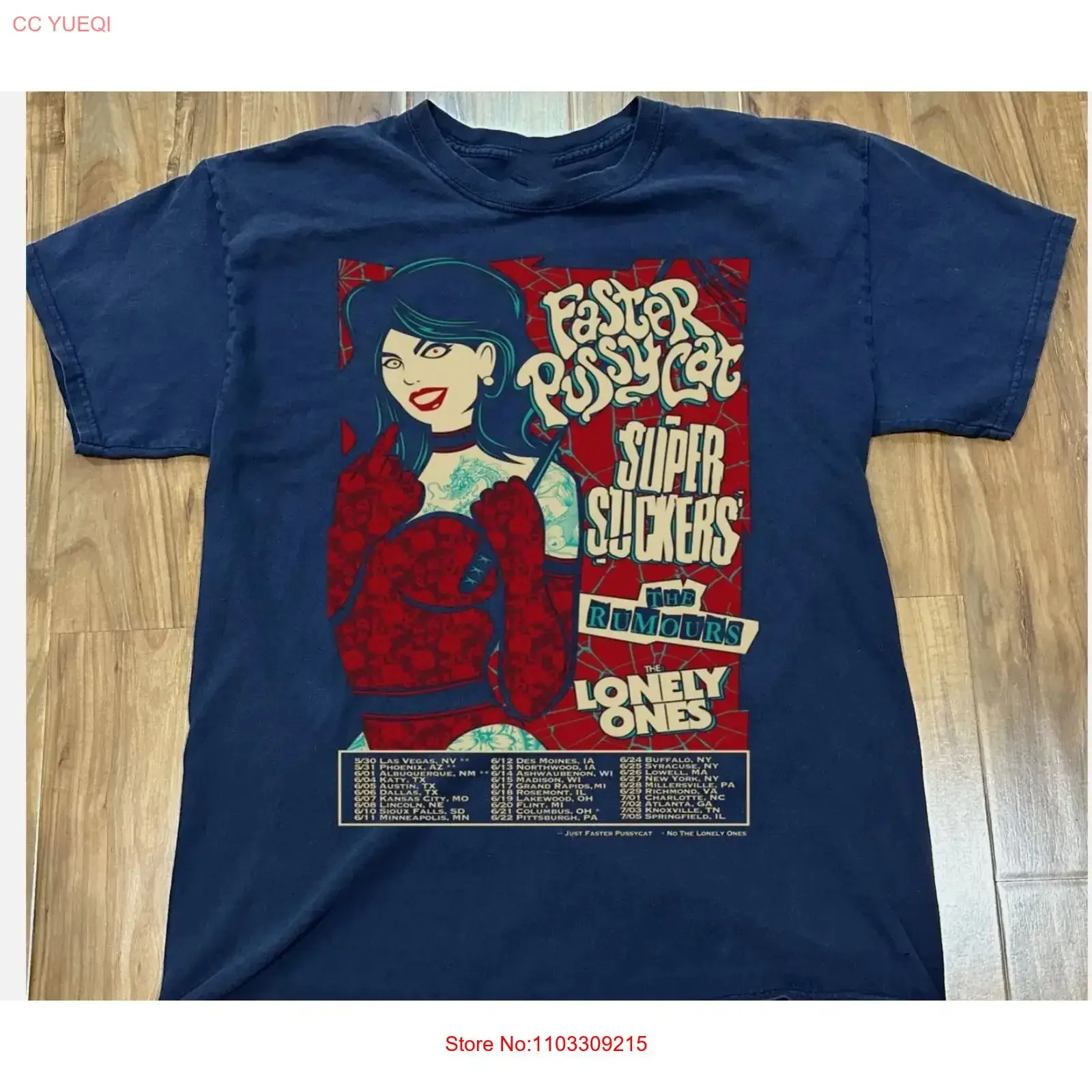 NUEVA Camiseta Azul Marino de la Gira de la Banda Faster Pussycat, Fechas 2025, Todas las Tallas S-5XL, Estilo Vintage Lavado, Ligeramente Casual, Cómoda para Hombre