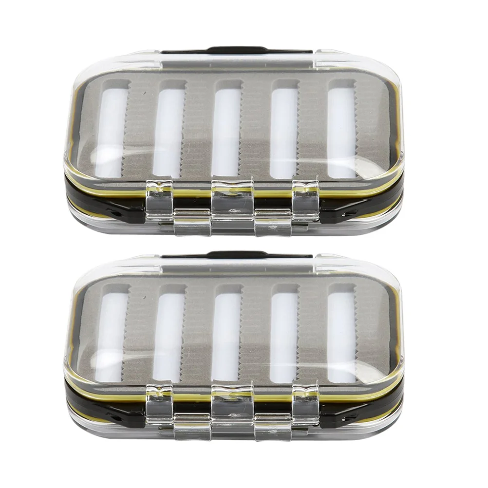 

2pcs Fly Box Waterproof High-Density Double-Sided Transparent Tough Body Non-Slip Secure Locking Silicone Seal Pocket Size