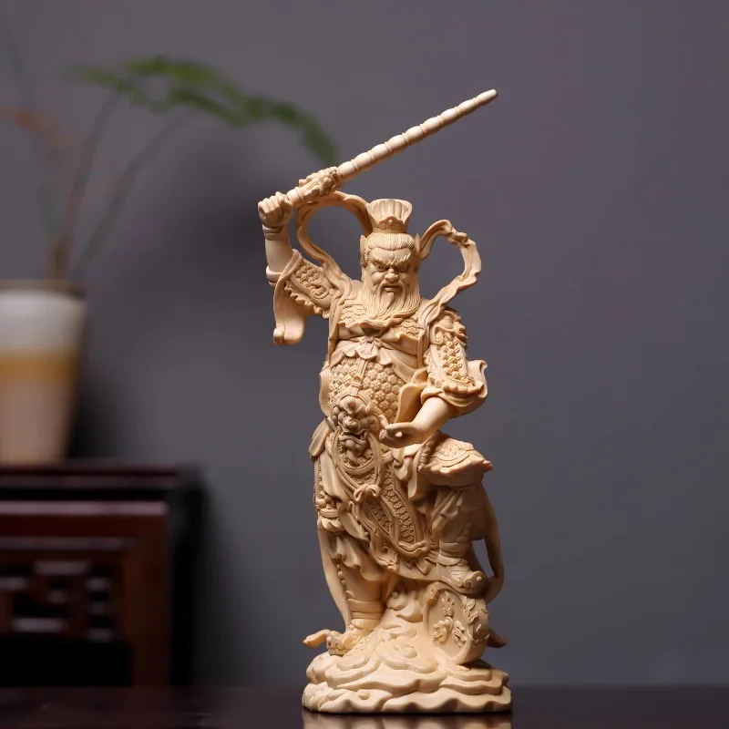 Finely Carved Wood Deity Statue, Taoist Wang Lingguan Decor, Home Altar Temple Feng Shui Ornament