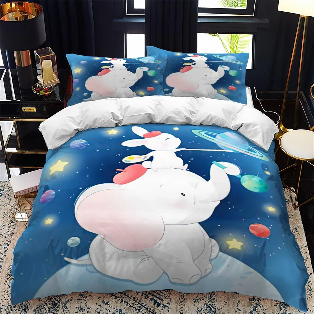 

Animal Elephant Cartoon Kids Duvet Cover Queen King Twin Size Bedding Set Wildlife Comforter Cover 2/3pcs Polyester Quilt Cover