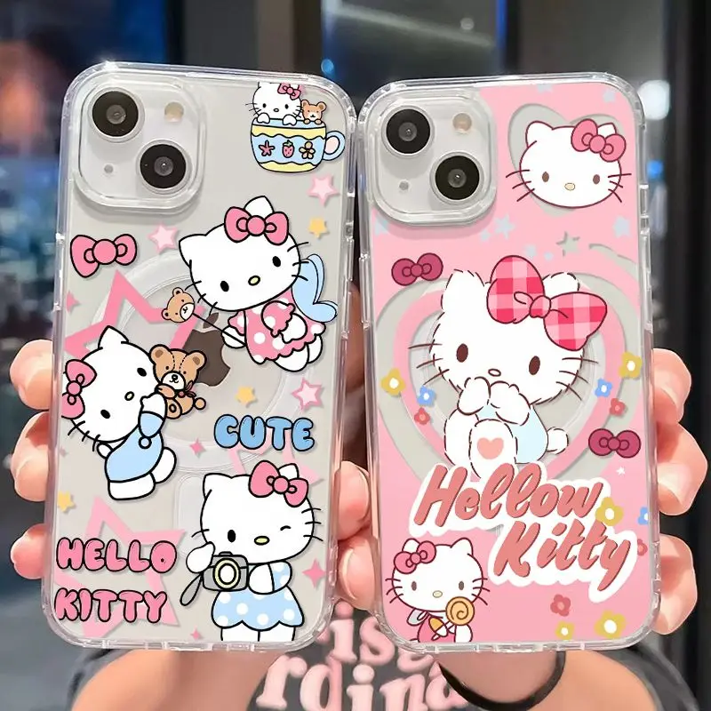 Cute Sanrios Hellos Kittys Magsafe Magnetic Phone Case for Samsung Galaxy S24 S23 S22 S21 FE Plus Ultra 5G Soft Clear TPU Cover