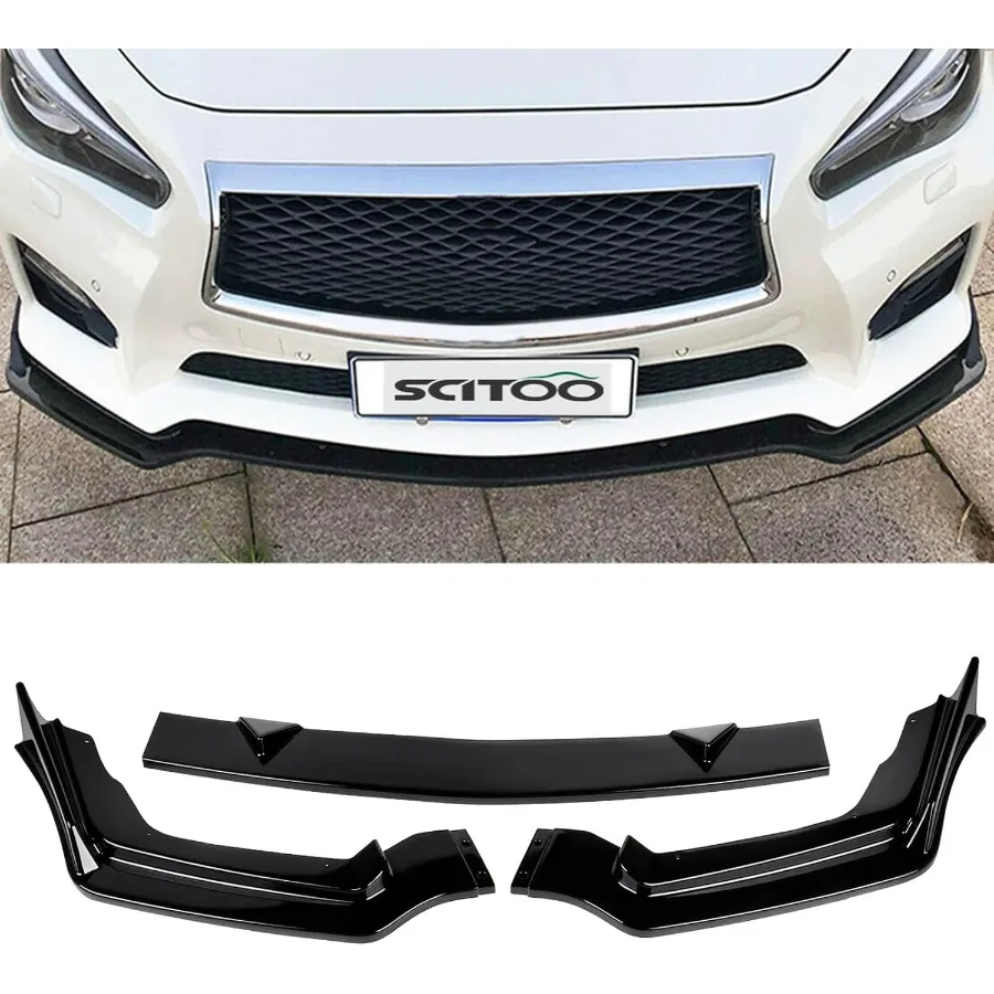 

Front Lip Spoiler ABS Hard Bumper Lip Guard 3pcs Assemble Lip Chin Spoiler Kit Glossy Black Air Dams Fit for Infiniti Q50 Sport