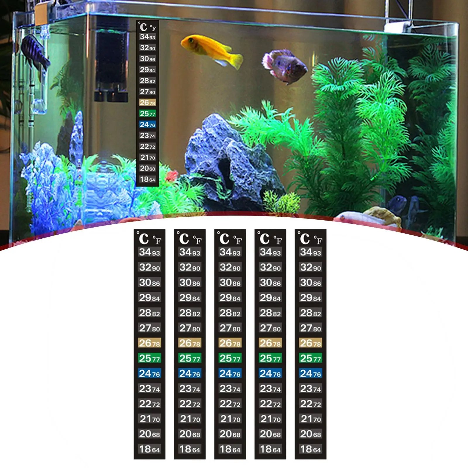 Easy Installation Aquarium Temperature Strip Thermometer Compact Indicator for Fish Tank Cooling and Heating