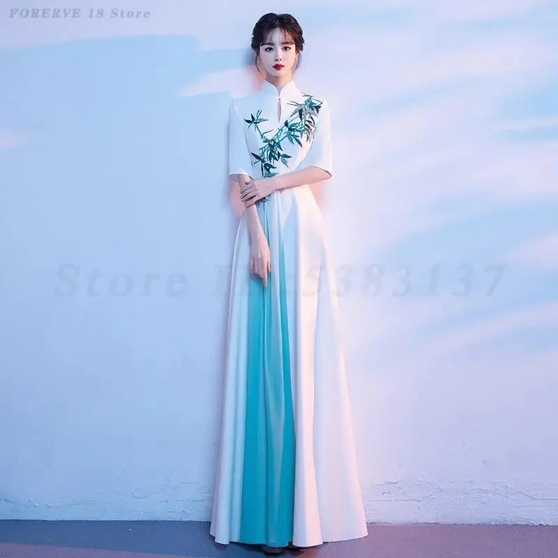 

Elegant Long Evening Dress Chinese Style Improved Qipao Choir Competition Performance Costumes Classic Cheongsam Robe De Soiree