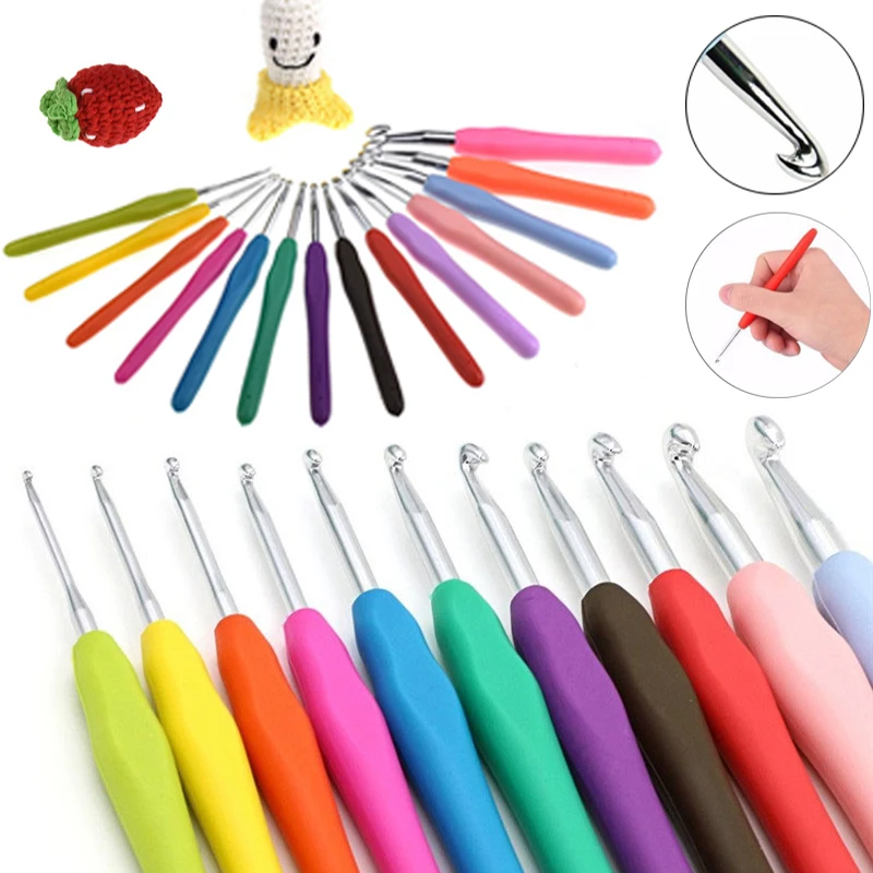 2-8mm Aluminum Crochet Hook Knitting Needles Kit Multicolor Soft Handle Sweater DIY Craft Scarf Sewing Needles Knitting Tools