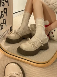 Elegant Shoes Woman Flats Shallow Mouth Bow-Knot Oxfords Clogs Platform Dress Butterfly New Summer Leather Cross Creepers Butter