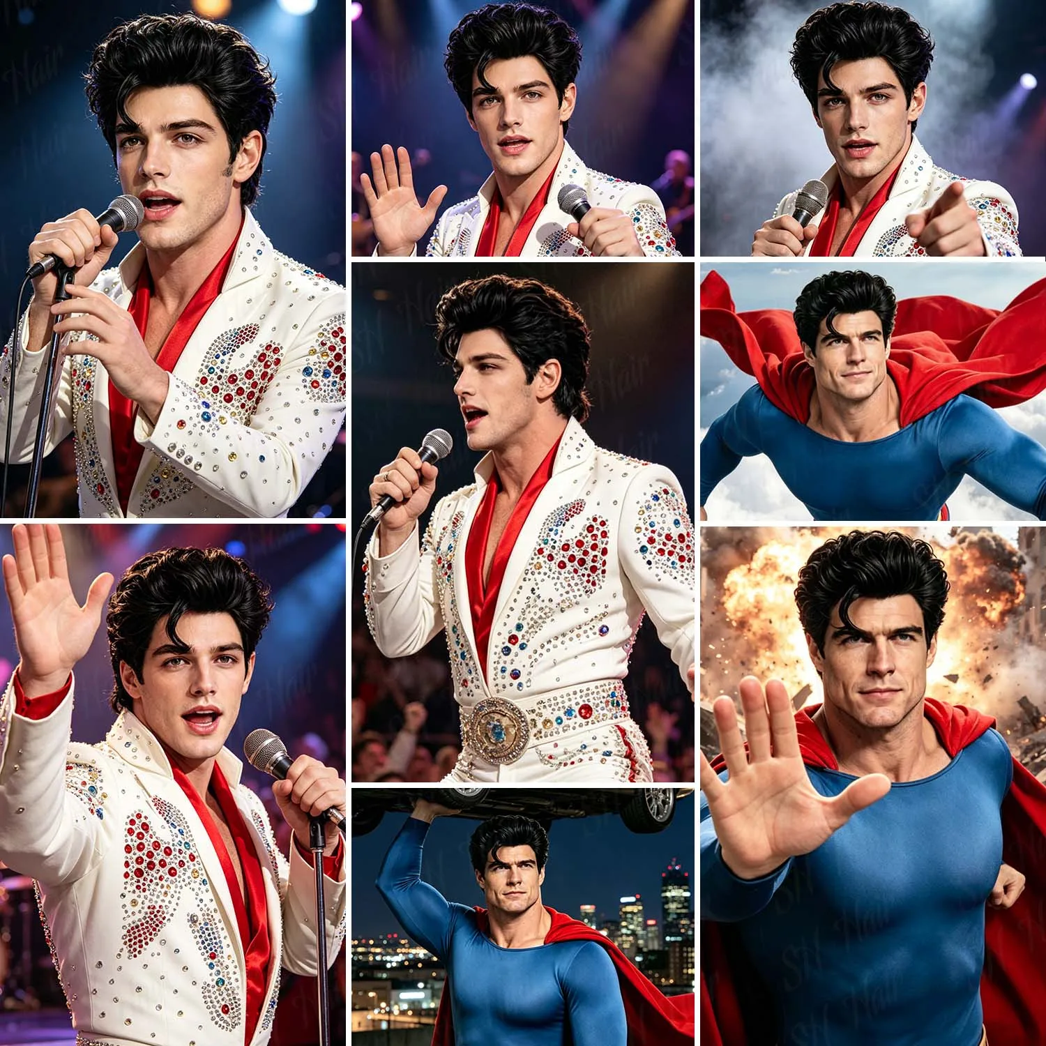 Synthetic Black Short Wig for Men Disco Rock and Roll Elvis Presley Cosplay Wig Daily Wear Masquerade Party Stage Performance