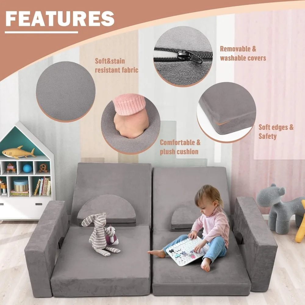 Kids Play Couch, 10PCS Child Sectional Sofa Imaginative Furniture Play Set for Creative Kids, Toddler to Teen Bedroom Furniture