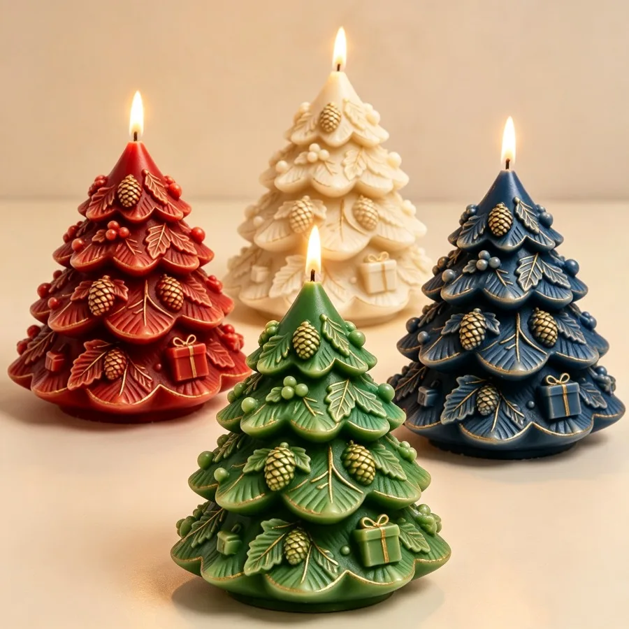 2026 New Gift Box Pinecone Christmas Tree Silicone Candle Mold, DIY Christmas Decoration Candle Crafts Gypsum Mold, Holiday Gift