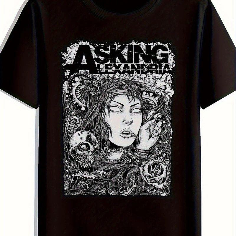 الصيف الرجال يسأل الإسكندرية المعادن الأساسية الفرقة نمط تي شيرت الأزهار طباعة حافة نمط جولة الرقبة قصيرة الأكمام تي شيرت