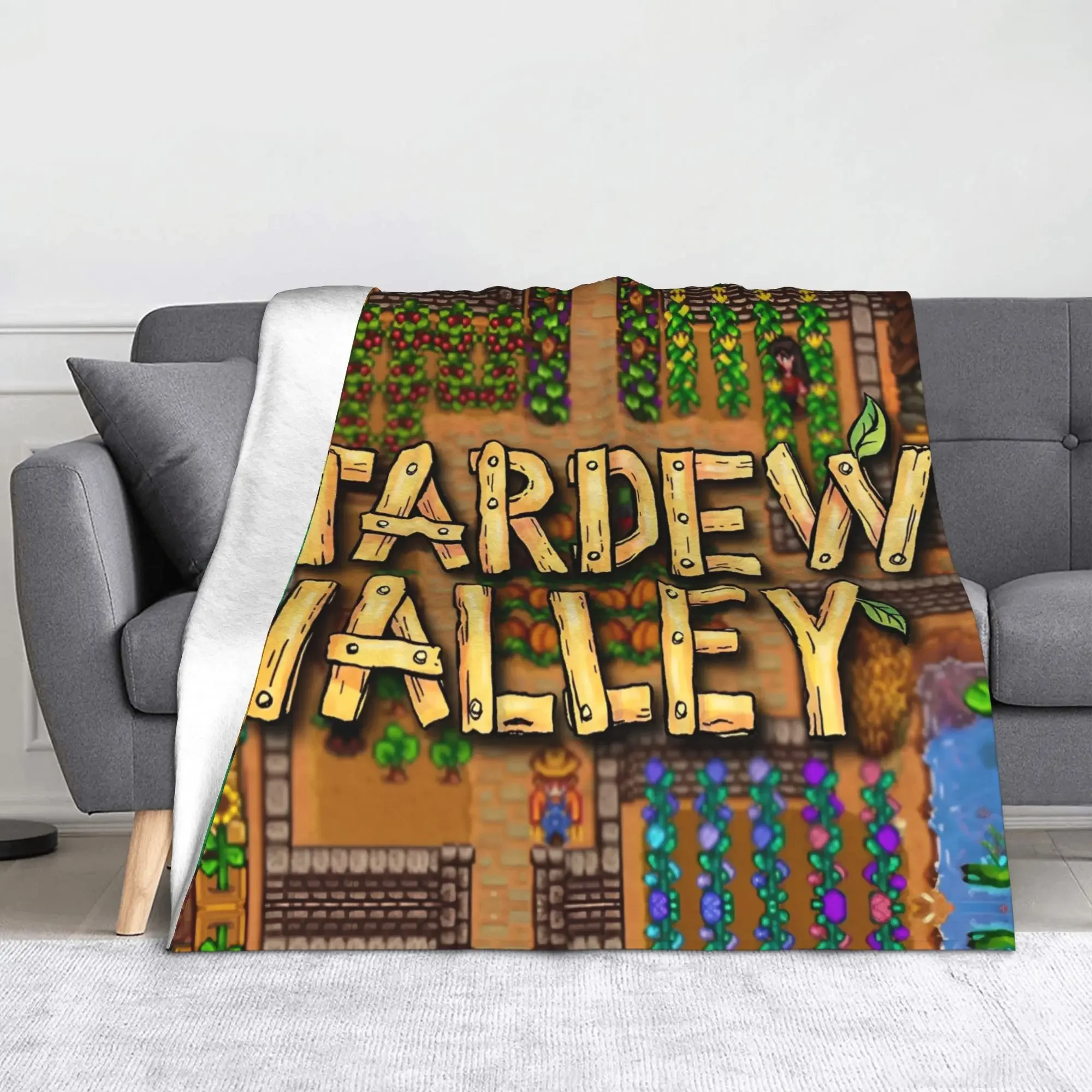 

Вязаное одеяло Stardew Valley с весенним рисунком, ультрамягкий фланелевый плед для дивана, кровати или дома, дышащее одеяло в стиле игры про фермерство