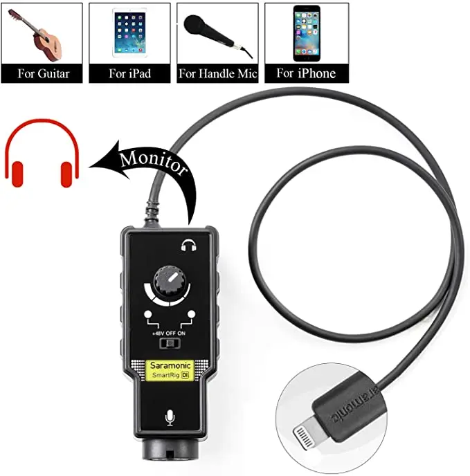 Microphone Preamp for IOS Devices Livestream Saramonic XLR Lghtning Mic Guitar Interface for iPhone 11 X 8 7 7s iPad iPod Touch