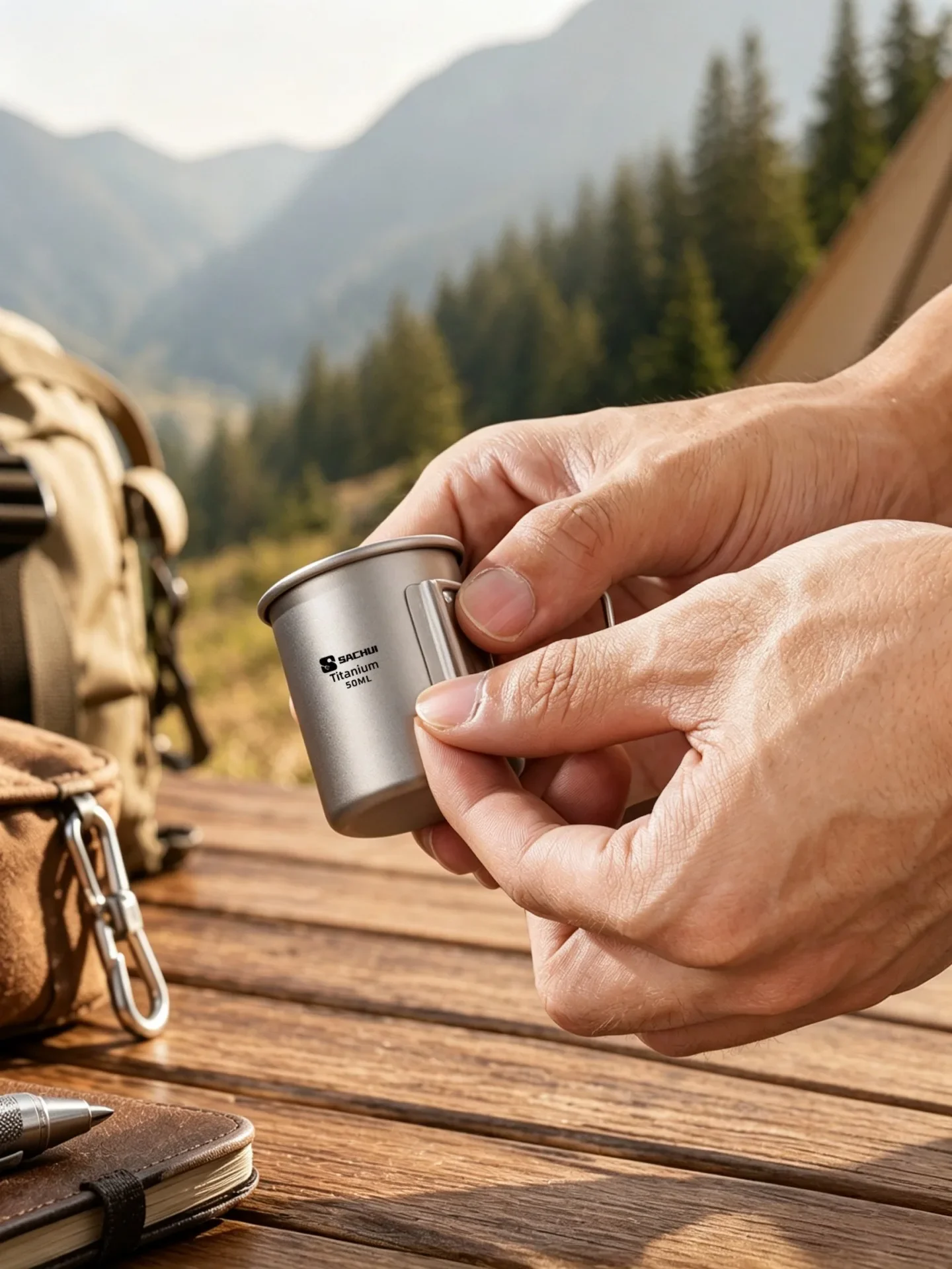 50ml Reiner Titan Mini Outdoor Ultraleichter Tragbarer Tee-Kaffeebecher mit Klappgriff Camping-Wasserbecher Wander-Reise-Geschirr – Detail 11