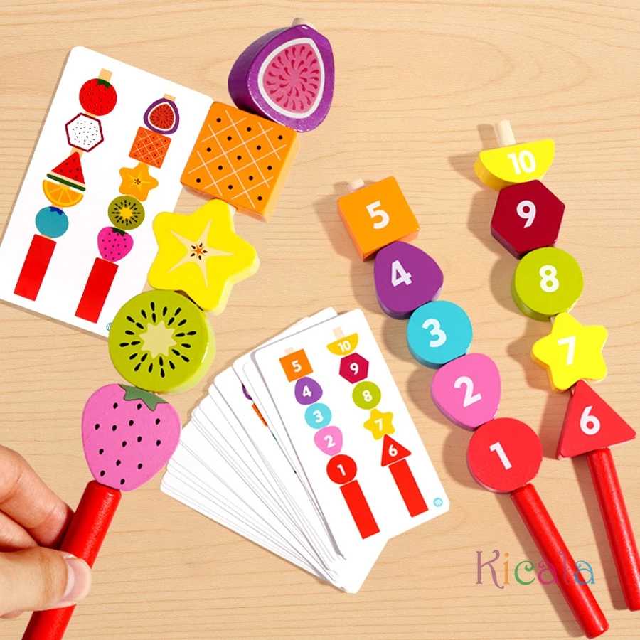 Juego de rompecabezas a juego con formas de colores, juguetes de madera con cuentas coloridas Montessori, juguetes educativos para edades tempranas, regalo para niños