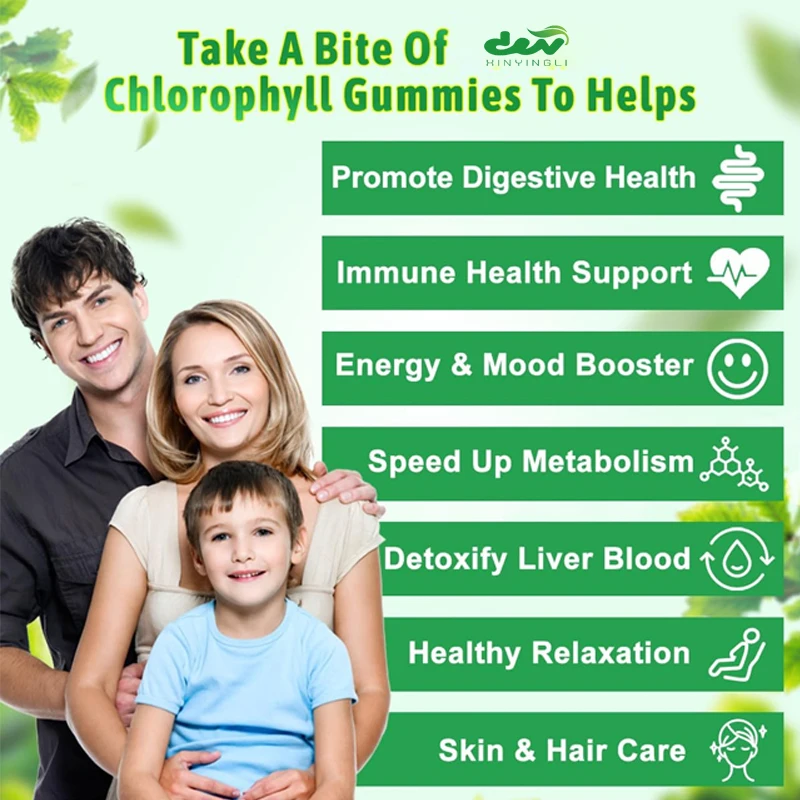 Chlorophyll Gummies - Super Green 13 in 1 with Vitamin C, Zinc, and Copper for Skin Energy and Immune Support