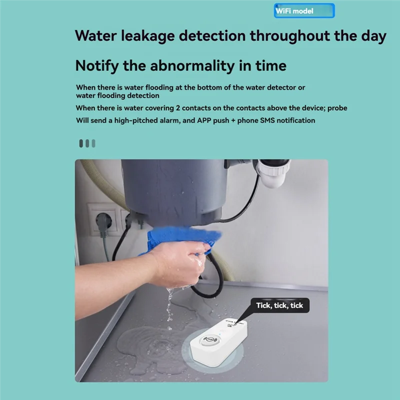 Tuya-Sensor de agua WIFI, alarma de 90Db, Detector de fugas de agua, alarma de tono alto de 90Db para cocina, baño, Basemen