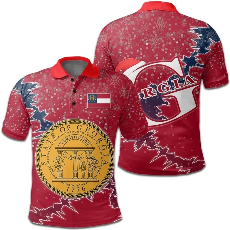 2024 Summer Newest Georgia Graphic Polo Shirts Outdoor Sportswear Gym Tops Georgian National Emblem Flag 3D Print T-shirt Tees