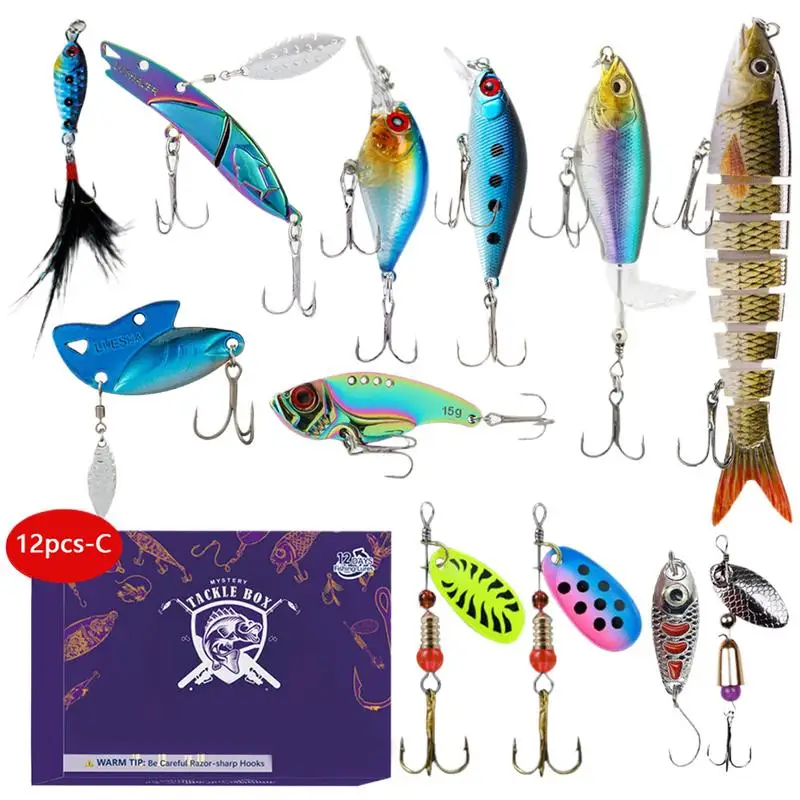 Fishing Lure Set 12 Days Christmas Countdown Calendar Colorful Fishing Lures Fishing Accessories For Freshwater Saltwater